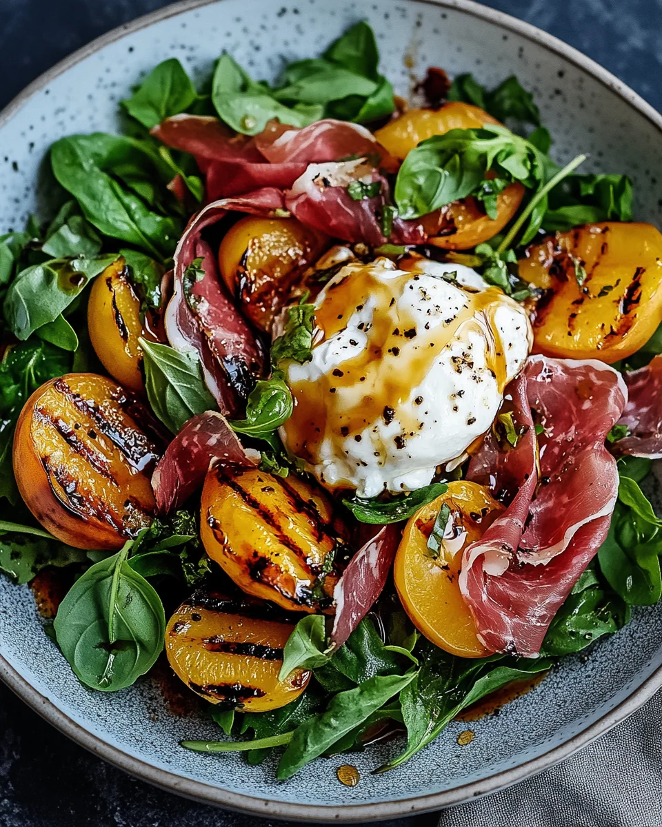 Gegrillter Nektarinen-Burrata-Prosciutto-Salat