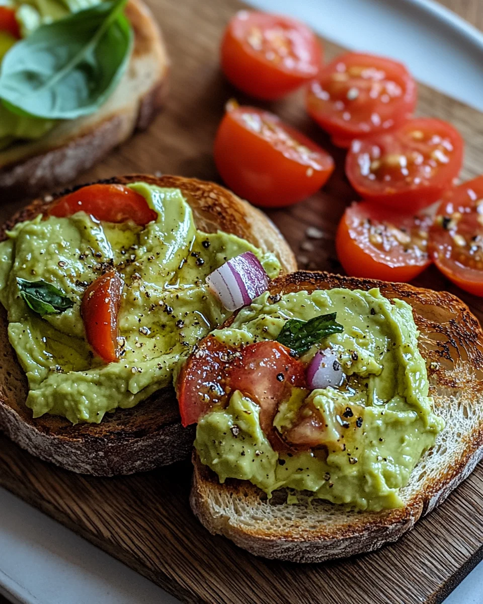 Geröstetes Brot mit Avocadobutter und Tomatensalat