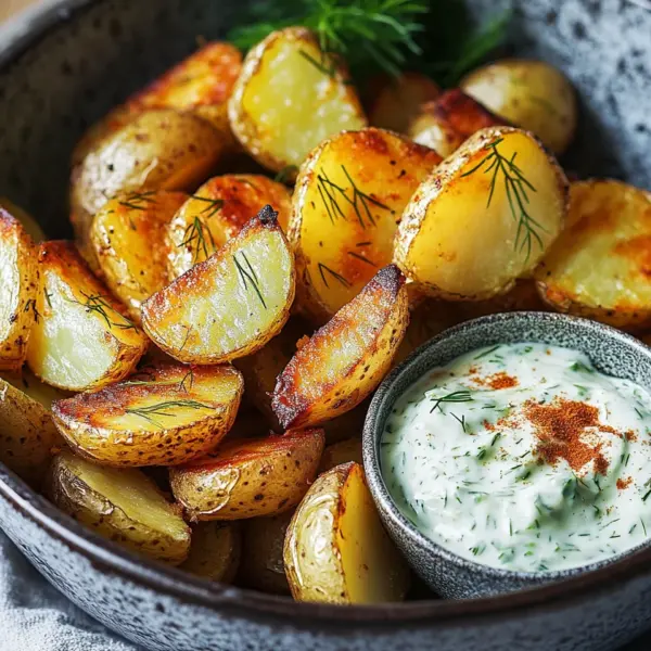 Kartoffelspalten mit Gurkendip