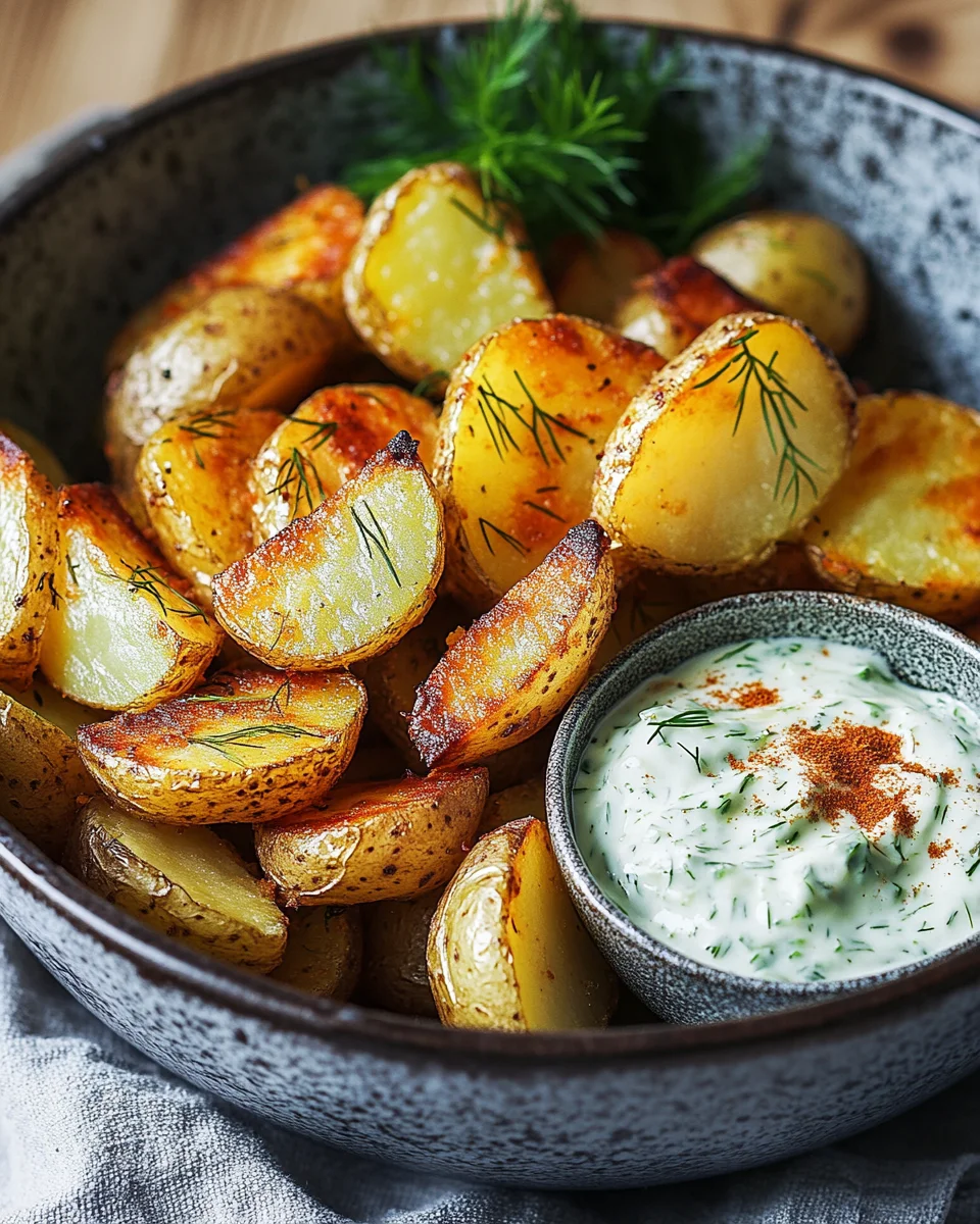 Kartoffelspalten mit Gurkendip