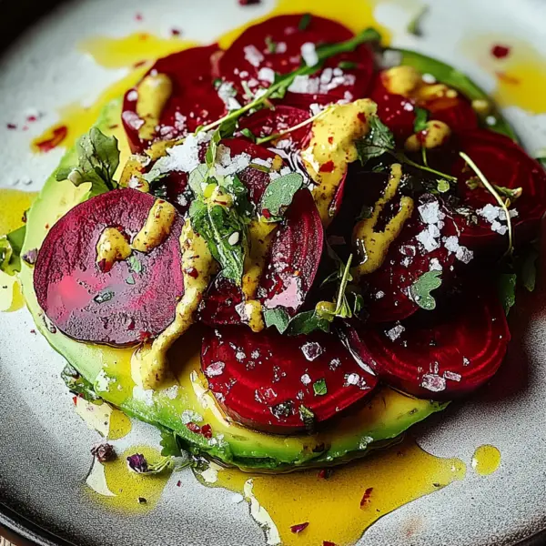 Rote Bete Carpaccio auf Avocadocreme