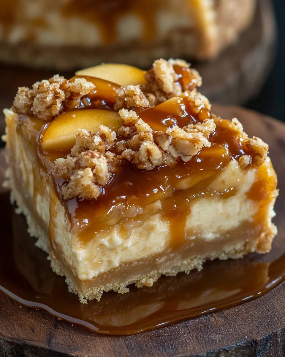 Apfel-Cheesecake mit Walnuss-Streuseln und Karamellsauce