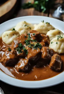 Butterzartes Rahmgulasch mit Serviettenknödel