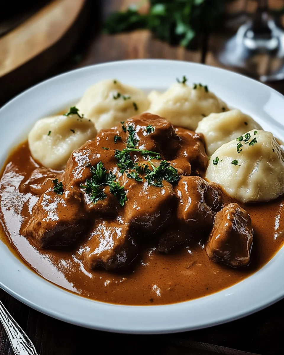 Butterzartes Rahmgulasch mit Serviettenkn&ouml;del