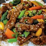 Ein Pfannengericht Teriyaki Rindfleisch mit Reis