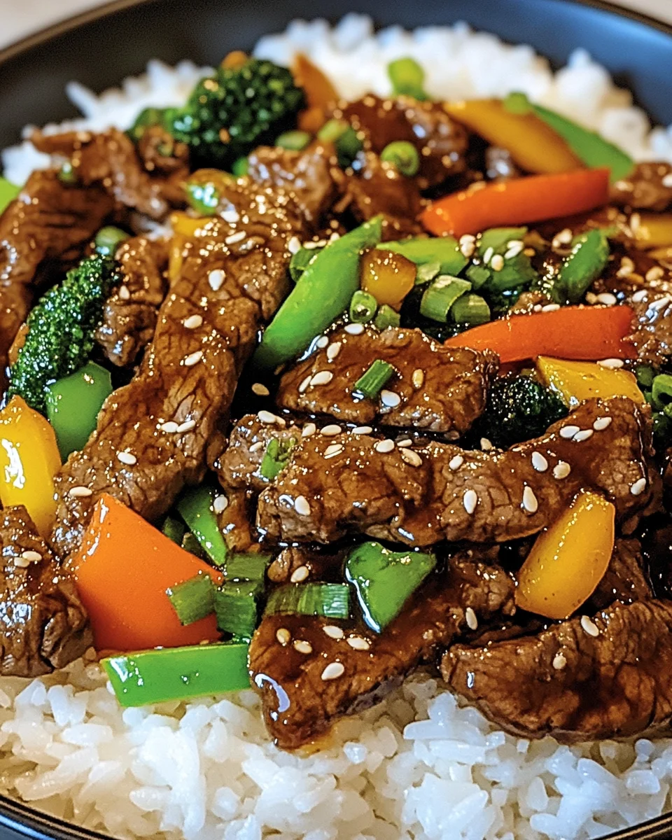Ein Pfannengericht Teriyaki Rindfleisch mit Reis