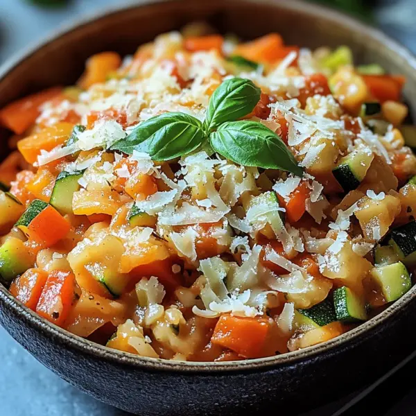 Ein-Topf-Kritharaki mit Gemüse und Parmesan