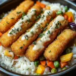 Fischst&auml;bchen-Auflauf mit Reis und Gem&uuml;se
