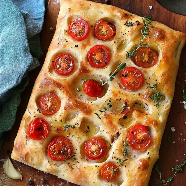 Focaccia mit Tomaten, Knoblauch & Thymian