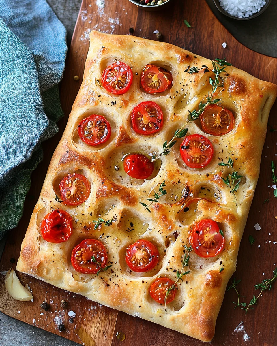 Focaccia mit Tomaten, Knoblauch & Thymian