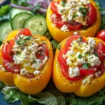 Gef&uuml;llte Feta-Paprika mit buntem Salat