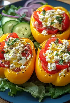 Gefüllte Feta-Paprika mit buntem Salat