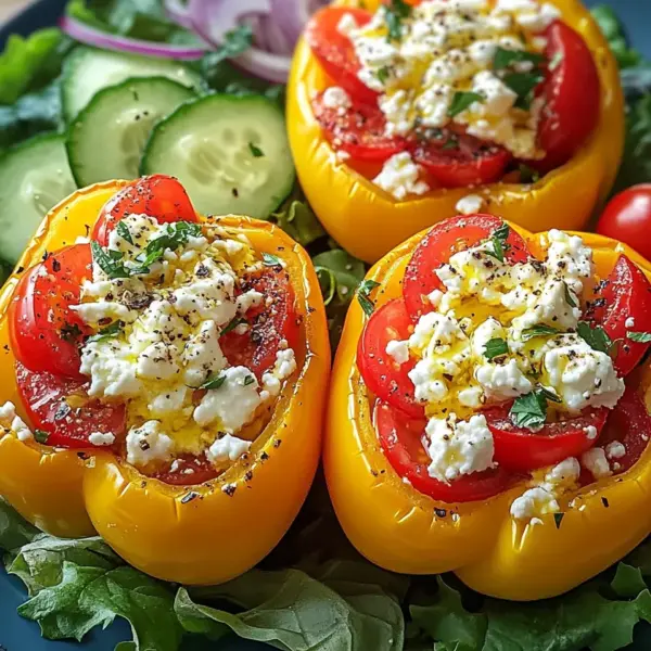 Gefüllte Feta-Paprika mit buntem Salat