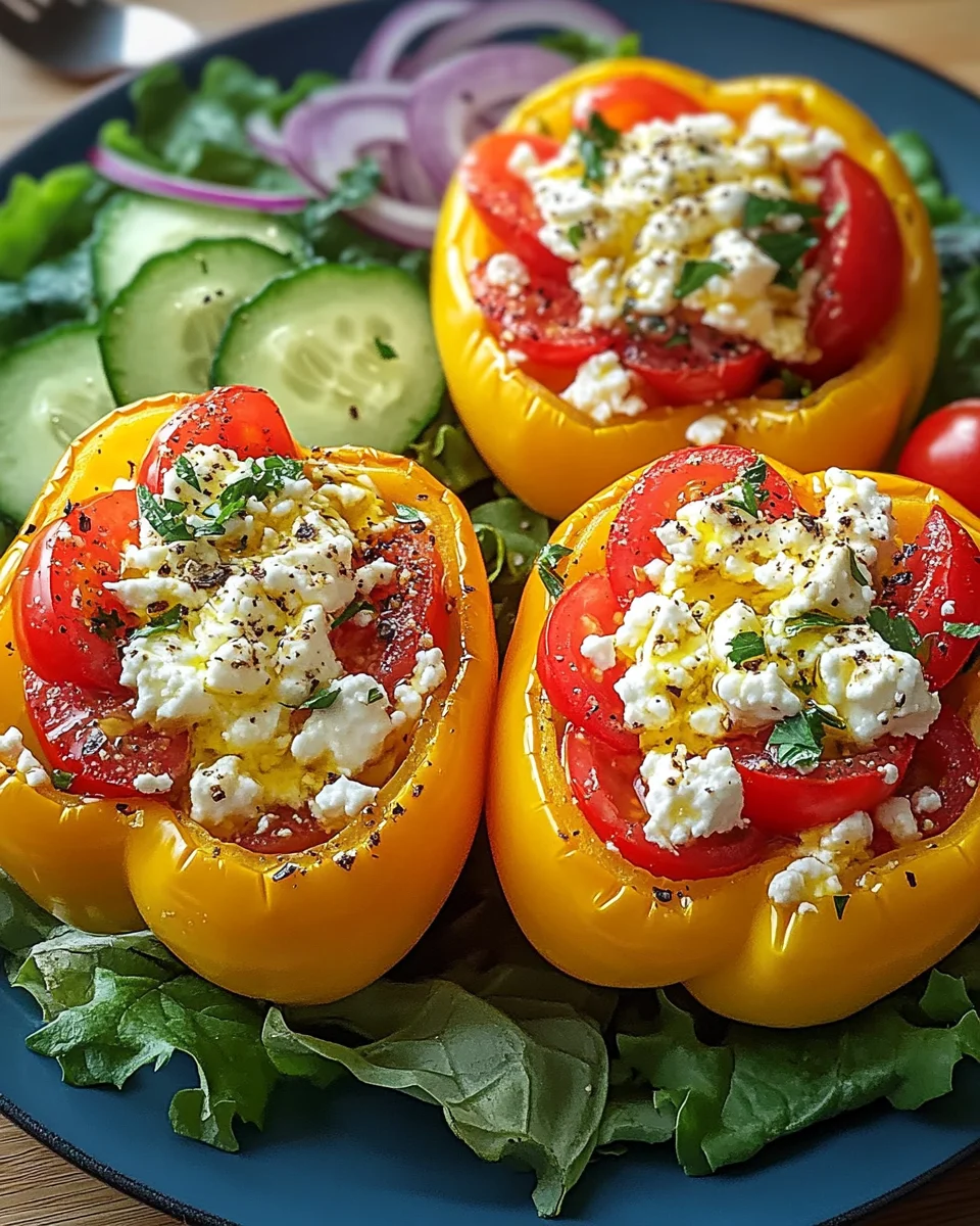 Gefüllte Feta-Paprika mit buntem Salat