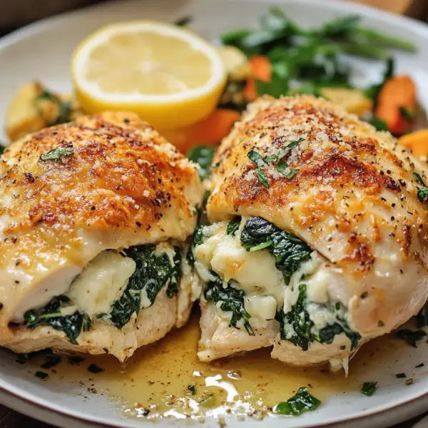 Gefüllte Hähnchenbrust mit Frischkäse und Spinat
