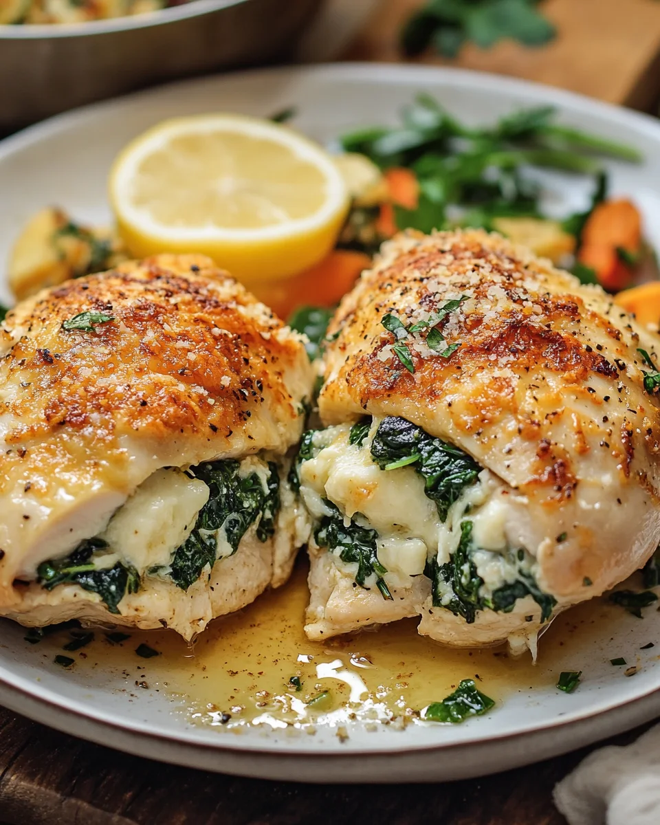 Gef&uuml;llte H&auml;hnchenbrust mit Frischk&auml;se und Spinat