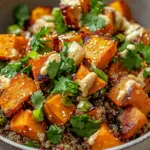Ger&ouml;steter S&uuml;&szlig;kartoffel-Quinoa-Salat mit Sesam-Miso-Sauce