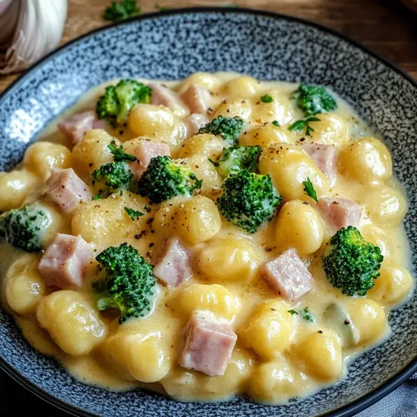 Gnocchi mit Brokkoli und Schinken in cremiger Käsesoße