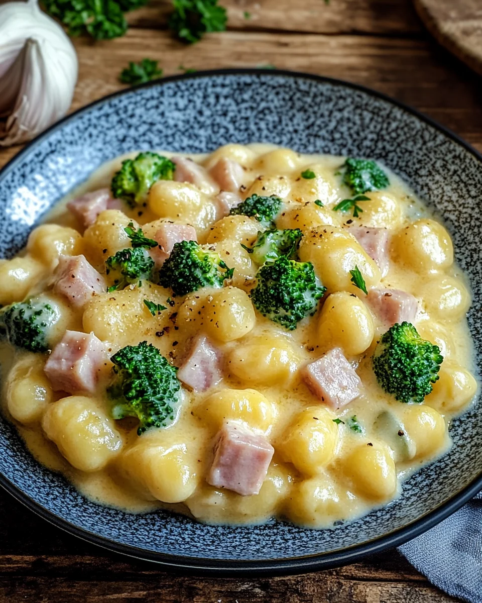 Gnocchi mit Brokkoli und Schinken in cremiger K&auml;seso&szlig;e