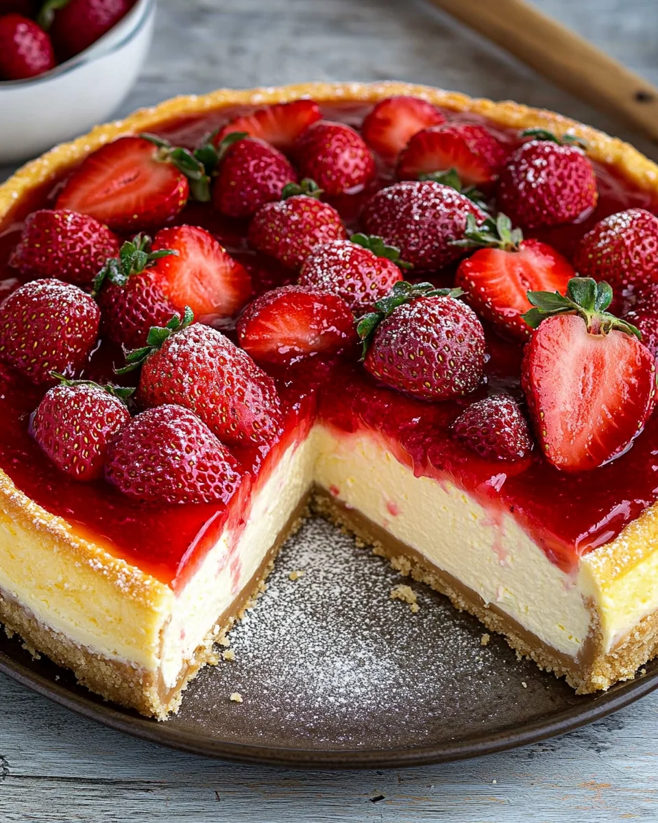 K&auml;sekuchen mit Erdbeeren