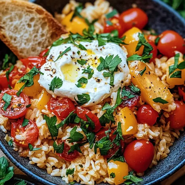 Mediterrane Reispfanne mit Burrata