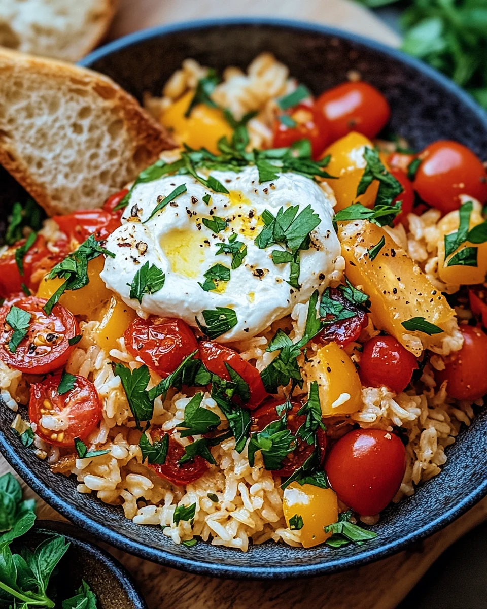 Mediterrane Reispfanne mit Burrata