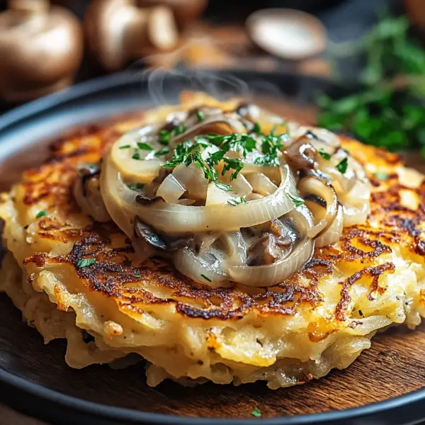 Mozzarella Rösti mit Zwiebel-Pilzrahmsoße