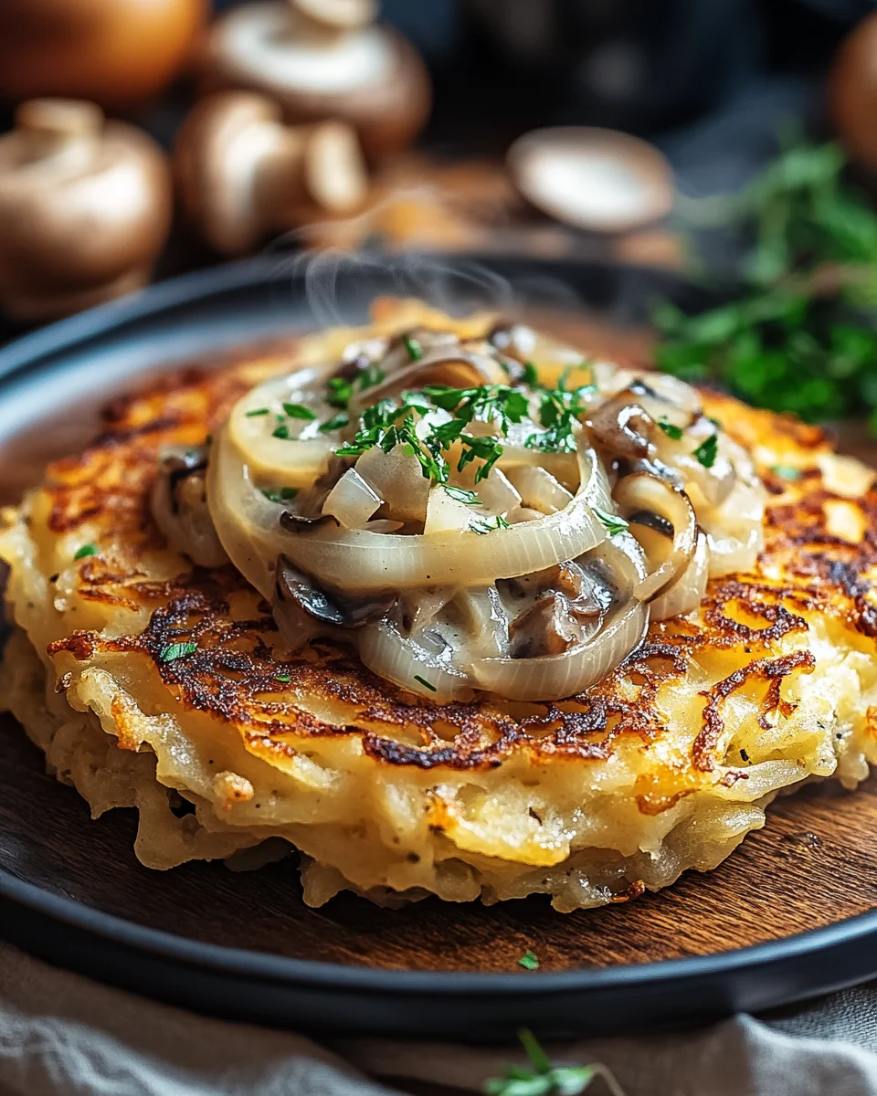 Mozzarella Rösti mit Zwiebel-Pilzrahmsoße
