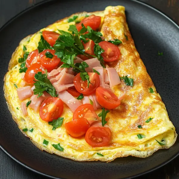 Omelette mit Schinken, Käse und Tomaten