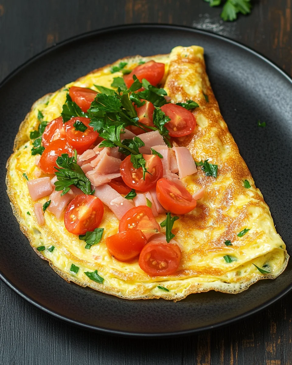Omelette mit Schinken, Käse und Tomaten