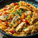 Orzo-Pfanne mit Paprikahuhn