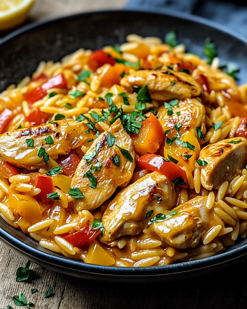 Orzo-Pfanne mit Paprikahuhn