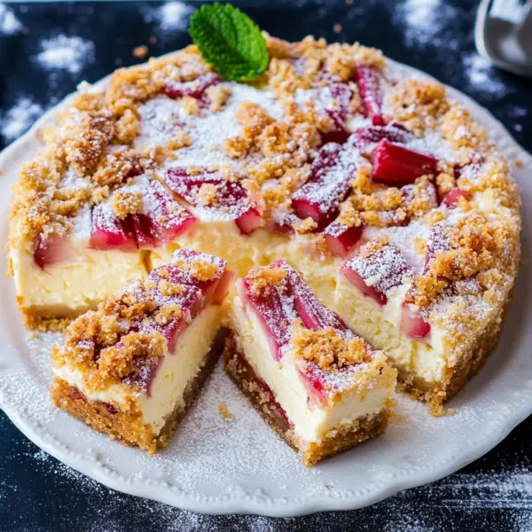 Rhabarber-Cheesecake mit Streuseln