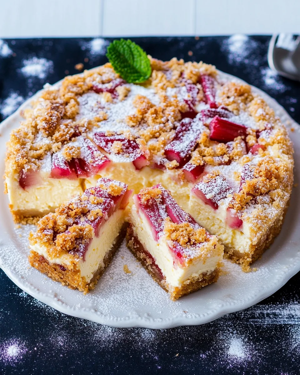 Rhabarber-Cheesecake mit Streuseln