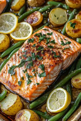 Einfaches Blechlachs Rezept mit grünen Bohnen und Kartoffeln