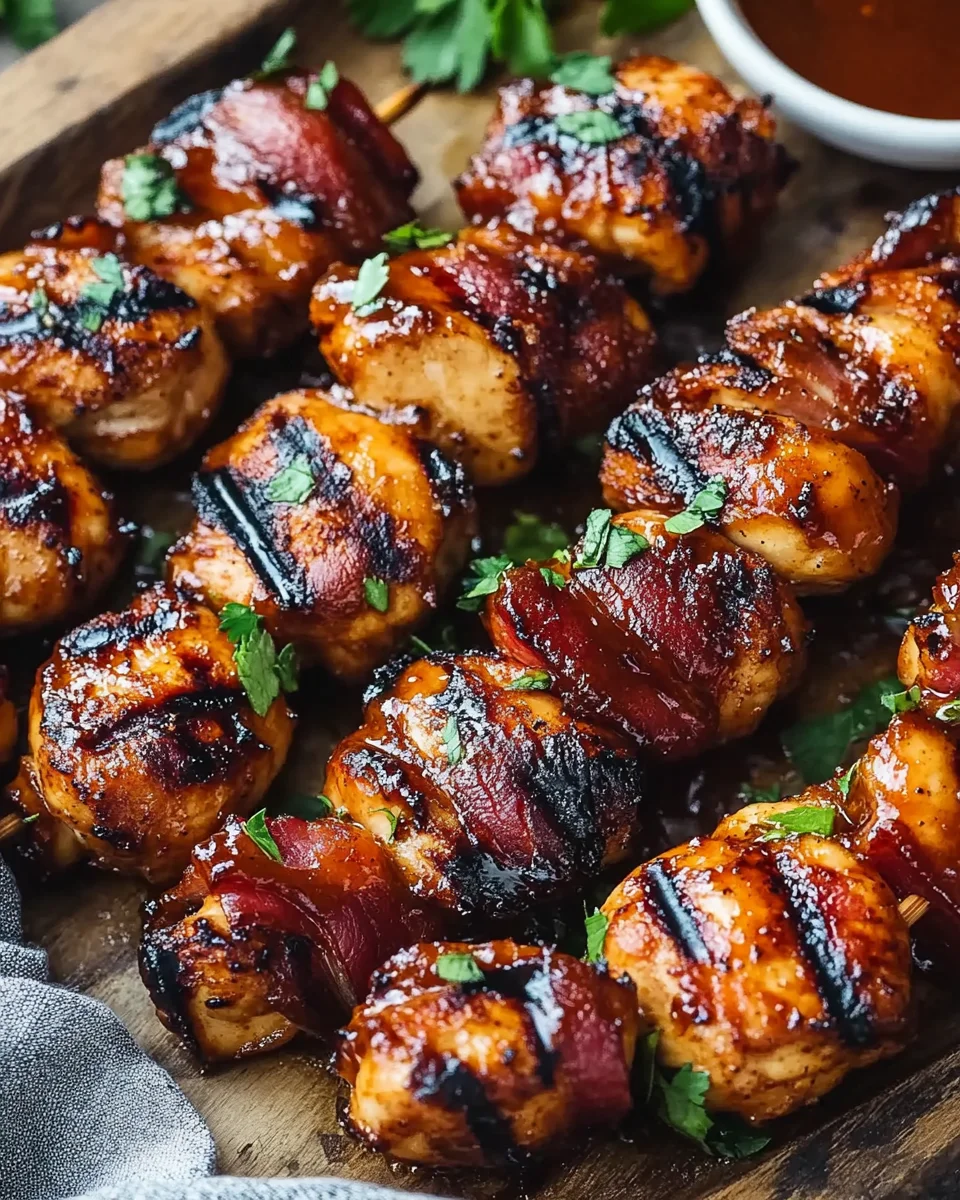 Gegrillte Honig-BBQ-Bacon-H&uuml;hnchen-Spie&szlig;e einfach zubereiten