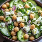Gurkensalat mit Feta und Kichererbsen