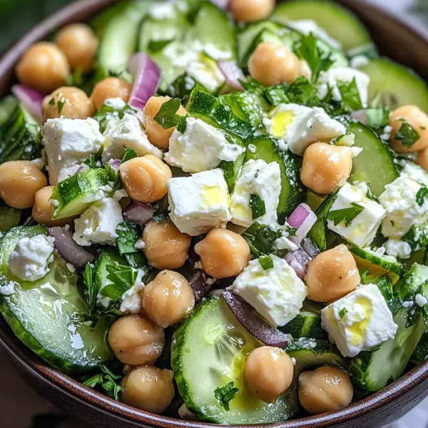 Gurkensalat mit Feta und Kichererbsen