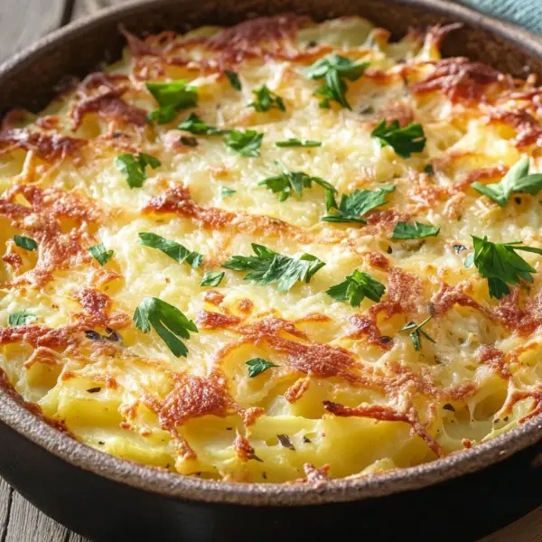 Hüttenkäse Kartoffelrösti Auflauf