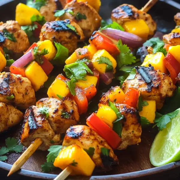 Karibische Hähnchenspieße mit Mango-Salsa