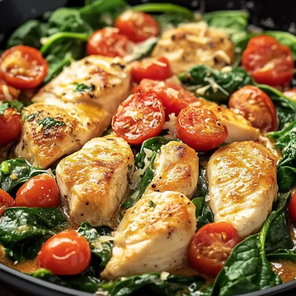 Keto Hähnchen-Spinat-Tomaten-Pfanne
