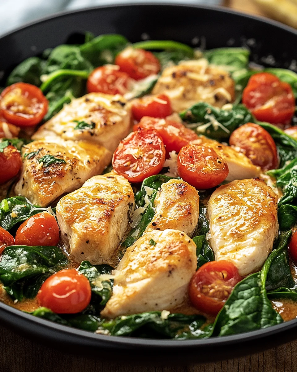Keto H&auml;hnchen-Spinat-Tomaten-Pfanne