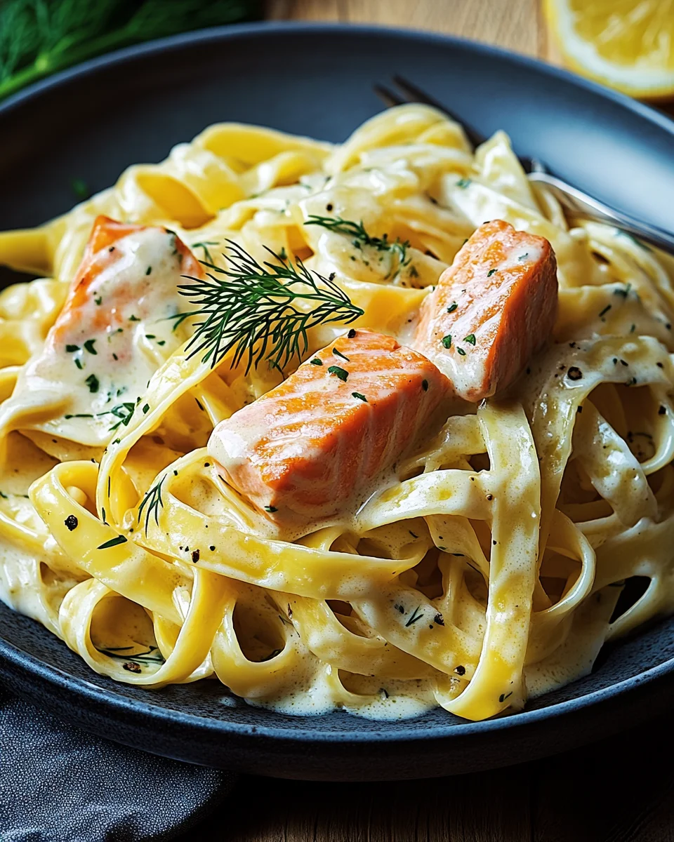 Lachs-Tagliatelle mit cremiger Zitronenso&szlig;e