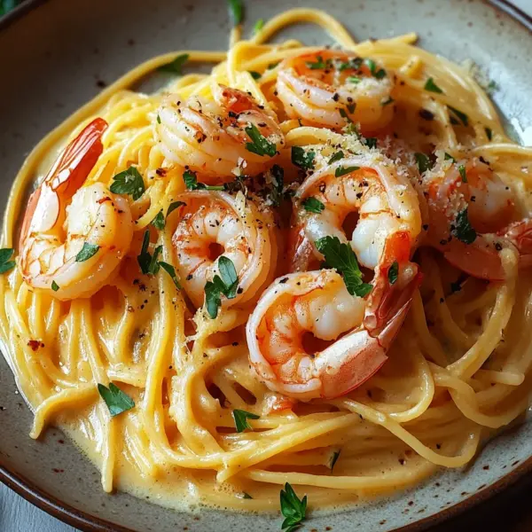 Spaghetti mit Garnelen in Knoblauch-Sahnesauce