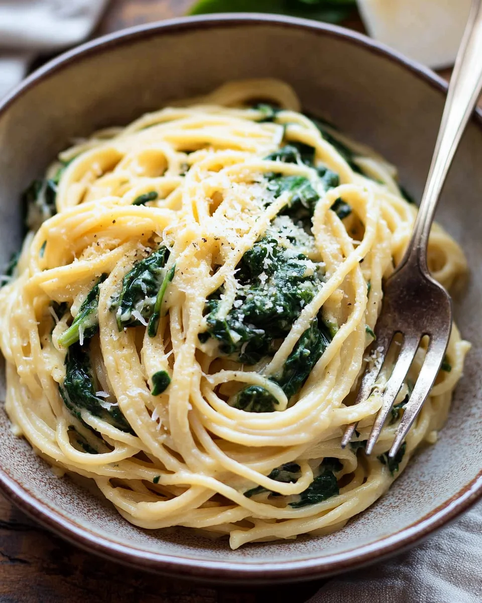 Spaghetti mit Spinat Frischkäse-Sauce 19 Spaghetti