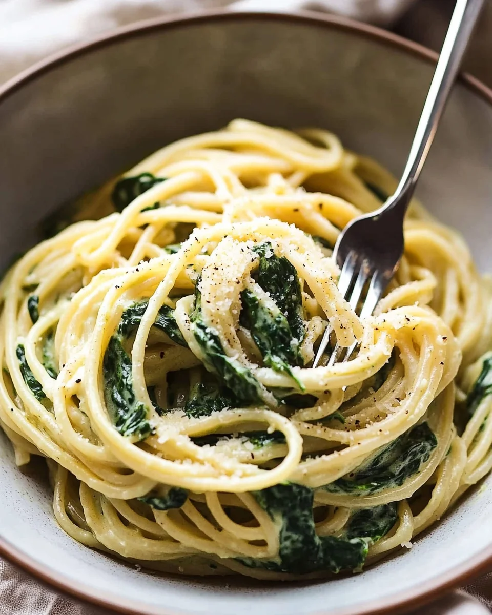 Spaghetti mit Spinat Frischkäse-Sauce 21 Spaghetti mit Spinat Frischkäse-Sauce
