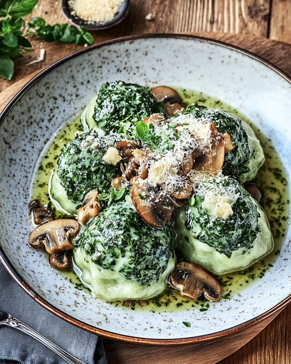 Spinat-Kn&ouml;del mit Pilzragout