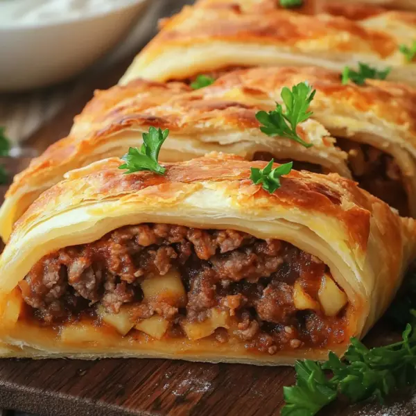 Teig eingerollt mit Hackfleisch Rezept