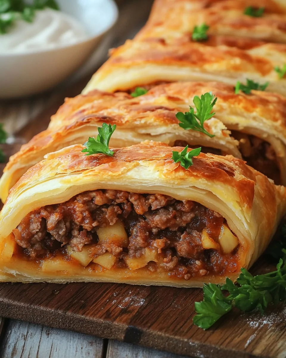 Teig eingerollt mit Hackfleisch Rezept