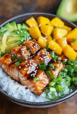 Teriyaki Lachs Reisschüssel mit Mango